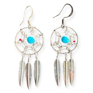 Navajo Dream Catcher Earrings Handcrafted Sterling Silver N.A. Indian